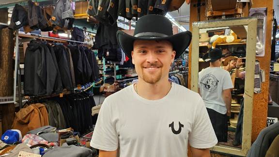 A person wearing a cowboy hat

Description automatically generated